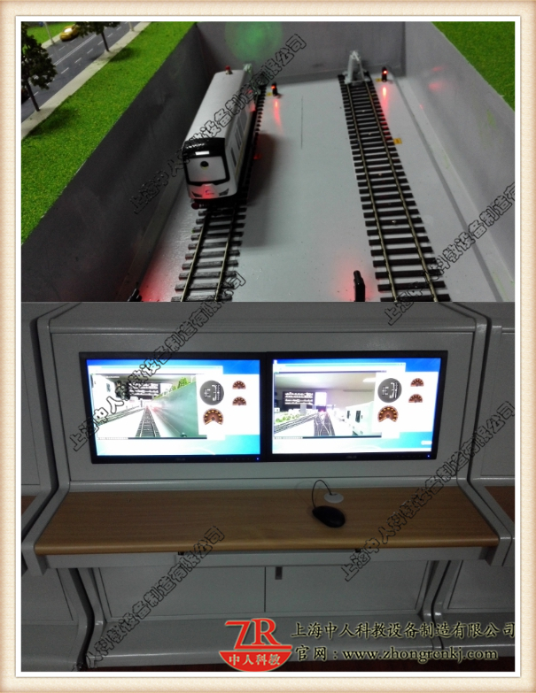 装有摄像头的列车，控制台实时采集沙盘列车司机视角的画面